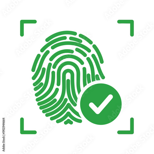 A green fingerprint icon with a checkmark inside a square frame, indicating successful biometric authentication.