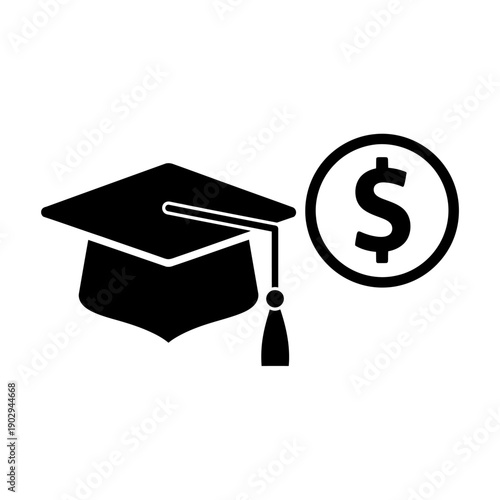 A graduation cap and a dollar sign coin symbolizing educational costs and financial aid.