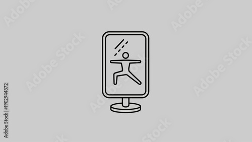 Minimalistic icon representing a person practicing yoga or fitness poses reflected in a mirror
