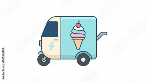 Charming electric ice cream vending vehicle icon with a delicious cone design