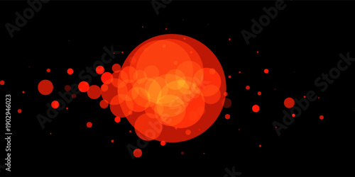 Abstract red glowing circles and light particles floating on a black background. The dynamic bokeh effect creates a sense of motion, energy, and depth,