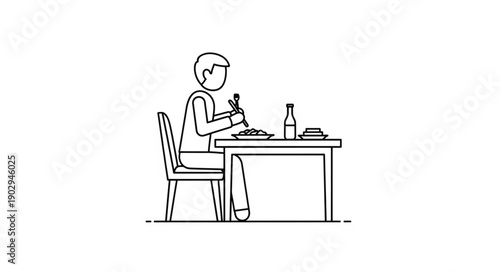 Person eating a meal at a table with chopsticks.