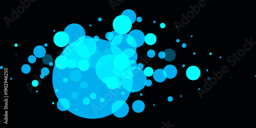 Abstract blue glowing circles and light particles flowing across a black background. The smooth bokeh effect and dynamic motion create a futuristic and modern atmosphere,