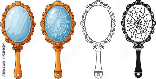 Collection of Ornate Handheld Mirrors with Spiderwebs and Decorative Frames hand mirror