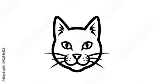 A minimalist black and white outline drawing depicting the head of a domestic cat with prominent ears and whiskers.