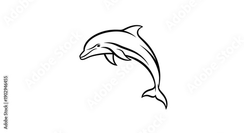 A simple black and white line art illustration of a dolphin leaping out of the water.
