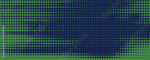 Abstract halftone background featuring green dots forming a smooth gradient pattern on a dark blue backdrop.