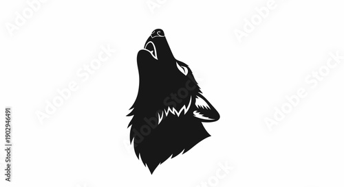 A striking black silhouette of a wolf's head howling upwards against a clean white background, depicting strength and wilderness.