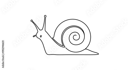 Simple black and white line drawing of a snail with a spiral shell and antennae, depicted in profile.