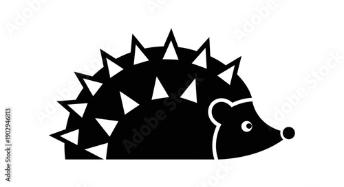 Black silhouette icon of a hedgehog with sharp quills on its back, facing right on a white background.