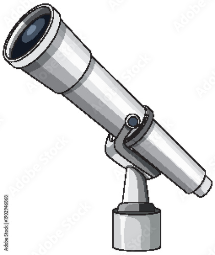 Cartoon Silver Telescope on Adjustable Mount Vector Illustration
