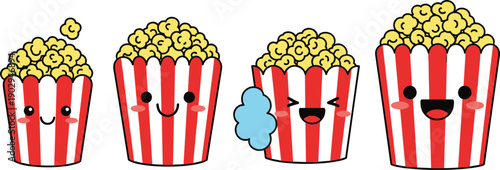 Four Cute Kawaii Popcorn Buckets with Faces and Expressions movie cinema