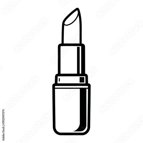 A simple black and white illustration of a lipstick tube with the cap off and the lipstick bullet exposed.