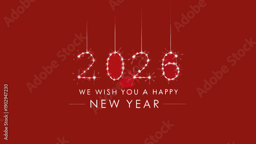 Sparkling new year 2026 greeting with a red background and heart