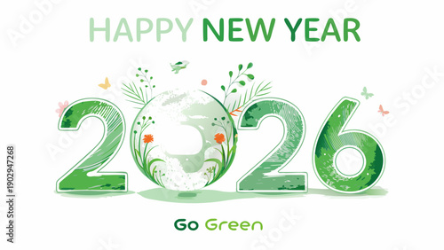 Festive new year graphic with foliage and the year 2026