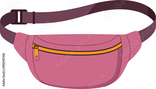 Pink fanny pack with a yellow zipper and adjustable strap on a white background waist bag hip pack