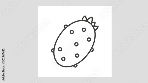 Minimalist black line art illustration of a prickly pear cactus fruit icon for digital design