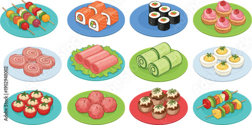 Twelve Plates of Assorted Appetizers and Finger Foods catering party