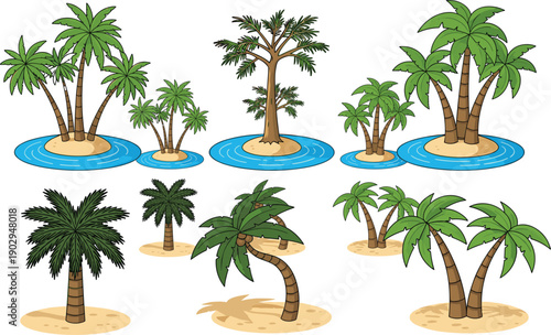 Tropical Island Palm Tree Illustrations Collection beach ocean