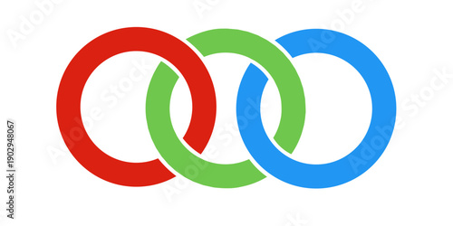 illustration of three interconnected circles. three interconnected circles in red, green, and blue