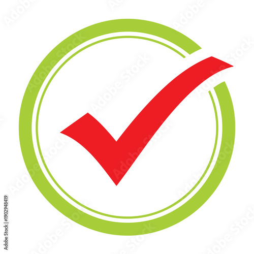 Red Checkmark Inside Green Circle Icon.