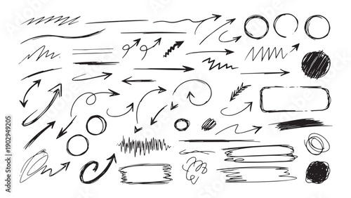 Hand Drawn Arrows, Circles, Scribbles, and Sketch Marks – Vector Doodle Elements for Highlight, Annotation, and Infographic Design