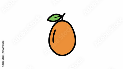 A vibrant, simple cartoon illustration of an orange fruit with a fresh green leaf element on a