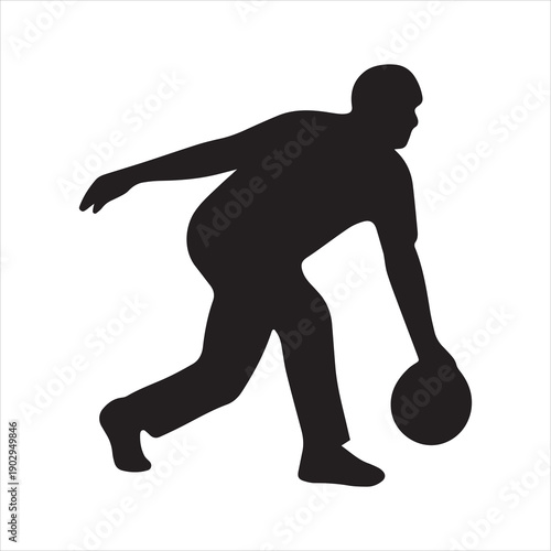 Silhouette of a bowler in action throwing a bowling ball down the lane with a textured effect