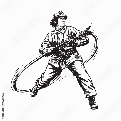 Fireman Holding Hose Vector. Fireman Holding Hose Stock Illustrations