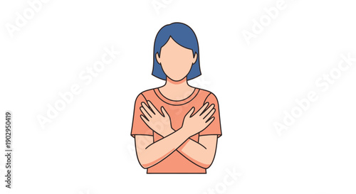 Person embracing self with arms crossed in isolation on white background conceptual element for self care and personal strength