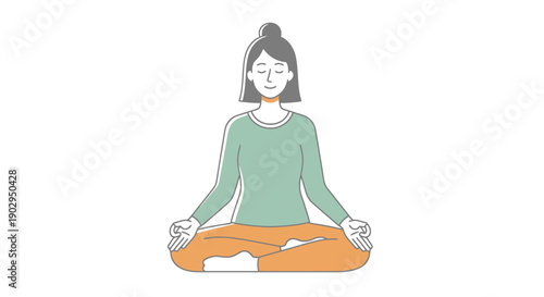 Calm woman meditating in lotus pose for relaxation and inner peace with eyes closed on white background