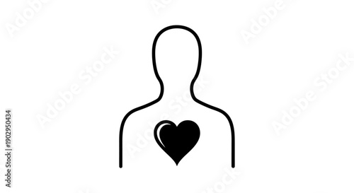 Abstract Human Figure Outline With Internal Black Heart Symbol Representing Love Health Care Medical Cardiology And Emotional Well Being Concept Art