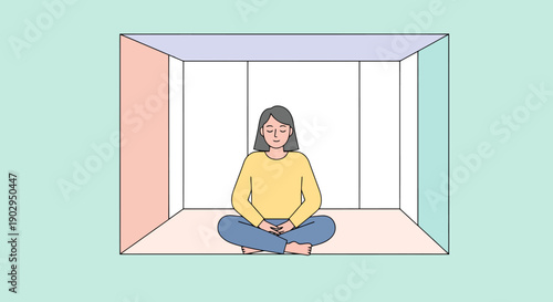 Person Meditating Calmly Inside A Conceptual Box Representing Personal Space For Inner Peace And Tranquility