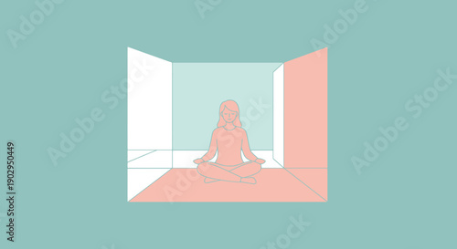 Person meditates in a serene room suggesting wellbeing and mindfulness practice for holistic health and personal growth with calm interior design