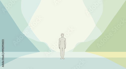 Abstract Landscape with Solitary Figure Facing Bright Horizon Symbolizing Hope Growth Future and New Beginnings