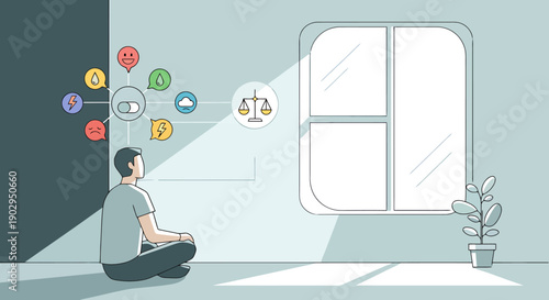 Man Meditating Contemplating Life Choices and Decisions Mindful Thinking About Balance and Well Being Through Clear Insight