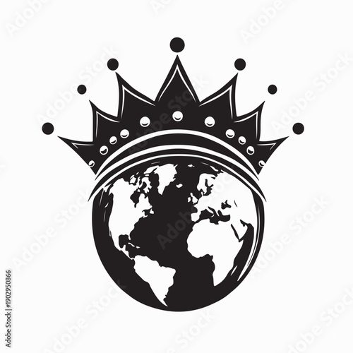 Earth Globe Planet Golden Crown Design Logo Vector Isolated on White Background