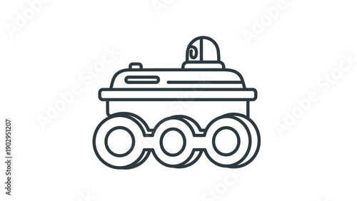 Detailed line art illustration of an advanced space exploration rover vehicle icon design