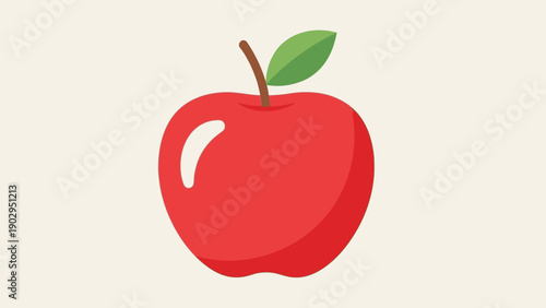 Vibrant red apple illustration with a green leaf and brown stem, a classic healthy fruit icon