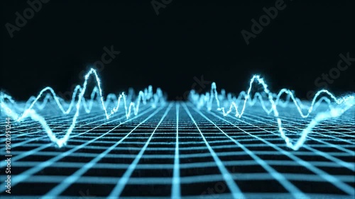 Abstract Digital Audio Waveform Visualization with a Grid Background Representing Sound Frequencies and Amplitude on a Black Screen