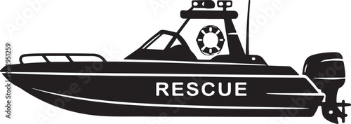 Rescue Speed Boat Silhouette Side View Compact Marine Craft