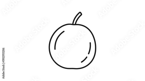 Minimalist black outline drawing of a fresh fruit an apple or citrus with a short stem