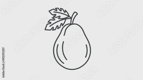 Minimalist line art illustration of a fresh pear with a leaf and stem on a clean background