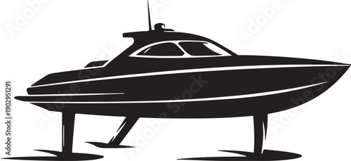Hydrofoil Boat Silhouette Side View Elevated Hull On Foils