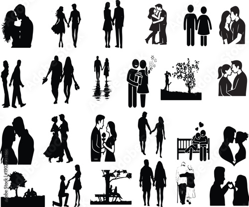 Diverse silhouettes of people engaged in various activities and interactions