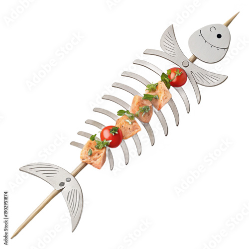 Delicious seafood skewer on a fun fishbone-shaped novelty stick