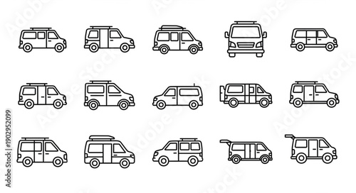 Collection of Camper Van Icons for Travel and Adventure.