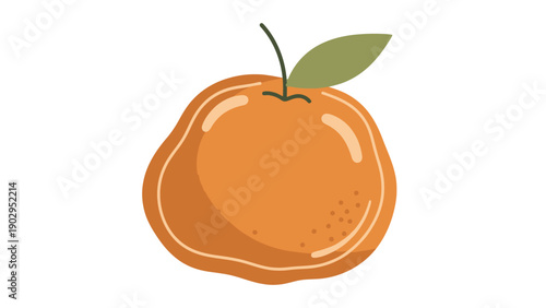 A delightful cartoon illustration of a fresh, ripe orange-like fruit with a vibrant green leaf