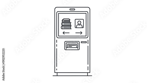 Modern digital self-service kiosk line art illustration for library or information access points