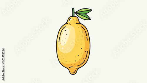 A vibrant cartoon illustration of a fresh yellow lemon with green leaves, perfect for summer